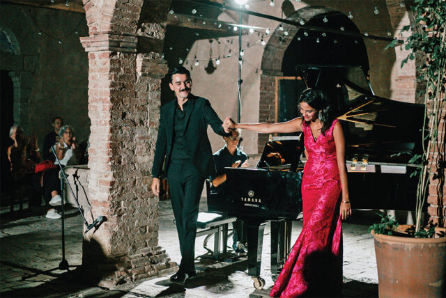 Pietro Bonfilio e Fatma Said in occasione del concerto tenutosi al Castello di Potentino (Seggiano)